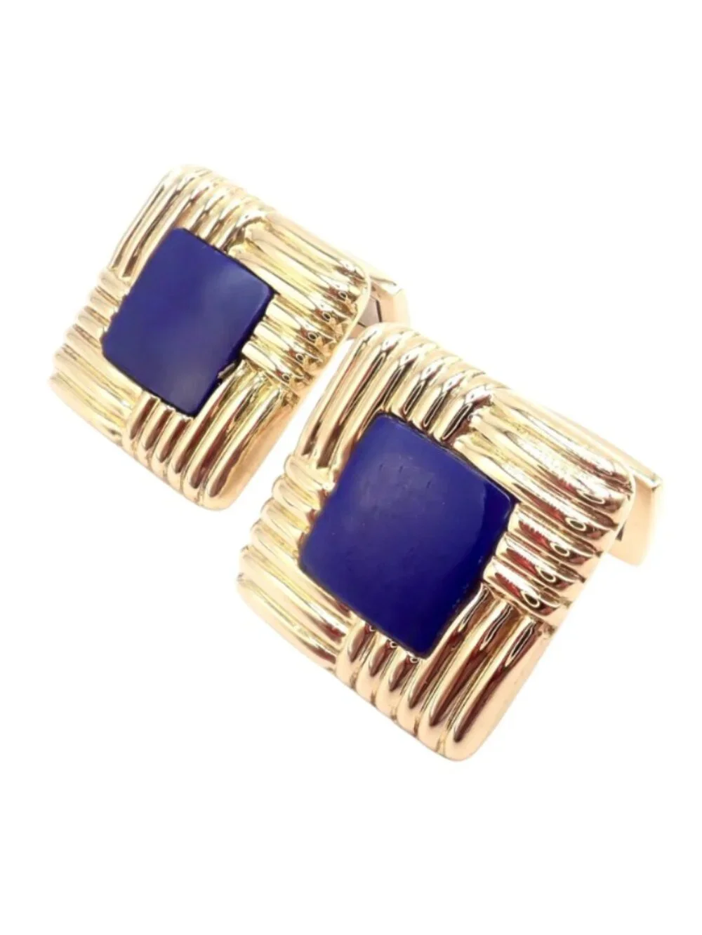 Piaget 18k Yellow Gold Large Lapis Lazuli Rope Square Gold Cufflinks